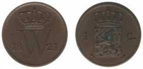 Koninkrijk NL Willem I (1815-1840) - 1 Cent 1821 U (Sch. 325) - green deposit on lion - XF/UNC