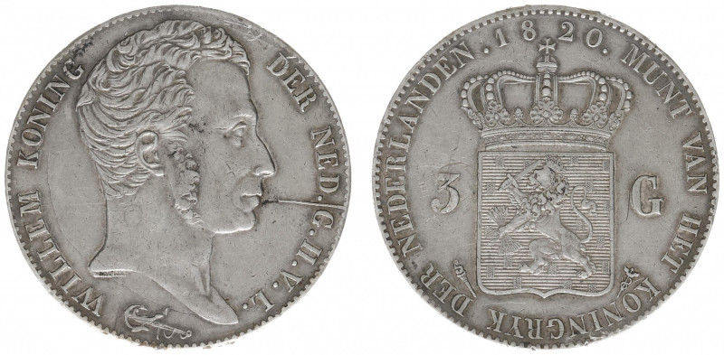 Koninkrijk NL Willem I (1815-1840) - 3 Gulden 1820 U (Sch. 242) - VF, die crack ...