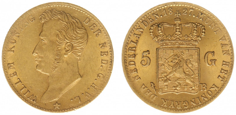 Koninkrijk NL Willem I (1815-1840) - 5 Gulden 1827 B (Sch. 198) - Goud - PR-, me...