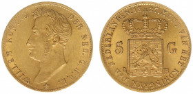 Koninkrijk NL Willem I (1815-1840) - 5 Gulden 1827 B (Sch. 198) - Goud - PR-, met gesloten B van Brussel
