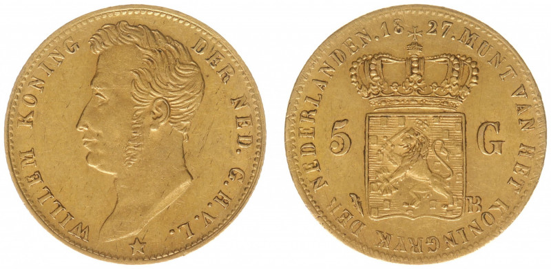 Koninkrijk NL Willem I (1815-1840) - 5 Gulden 1827 B (Sch. 198) - Goud - PR-, va...