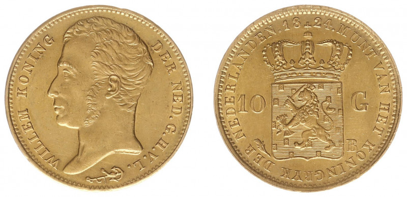 Koninkrijk NL Willem I (1815-1840) - 10 Gulden 1824 B (Sch. 190) - Goud - PR+, m...