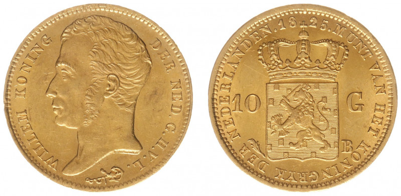Koninkrijk NL Willem I (1815-1840) - 10 Gulden 1825 B (Sch. 191) - Goud - PR, li...