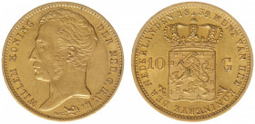 Koninkrijk NL Willem I (1815-1840) - 10 Gulden 1839 (Sch. 188) - Goud - PR- met lichte kras over gelaat