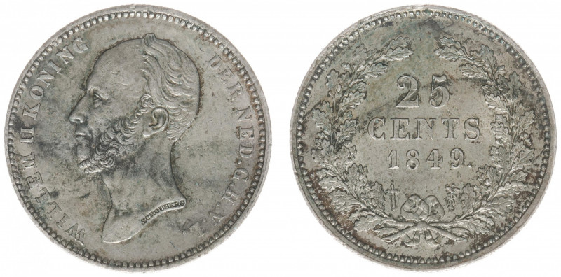 Koninkrijk NL Willem II (1840-1849) - 25 Cent 1849 (Sch. 533) - XF, partially di...