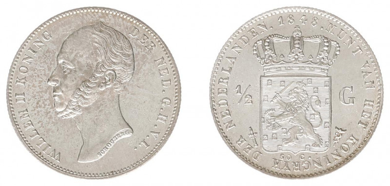 Koninkrijk NL Willem II (1840-1849) - ½ Gulden 1848/7 OVERDATE (Sch. -) - XF/UNC...