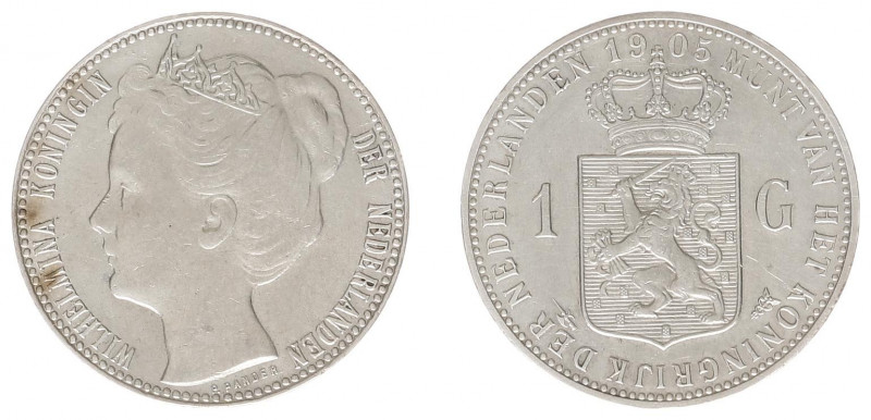 Koninkrijk NL Wilhelmina (1890-1948) - 1 Gulden 1905 (Sch. 807) - VF/XF, polishe...