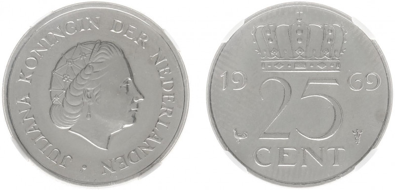 Koninkrijk NL Juliana (1948-1980) - 25 Cent 1969 Muntmeesterteken Haan (Sch. 115...