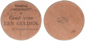 Lokale betaalmiddelen - Huismunten - Bergen op Zoom, Vrederust - Kartonnen munt van 1 gulden z.j. (Kooij IT018.5) - VZ Tekst, paraaf Geneesheer-Direct...