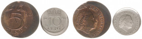 Misslagen en afwijkingen Koninkrijk NL - 5 Cent 1980 MISSLAG - excentrisch geslagen petje, ca. 4 mm ongestempeld - UNC - toegevoegd: 10 cent 1980 exce...