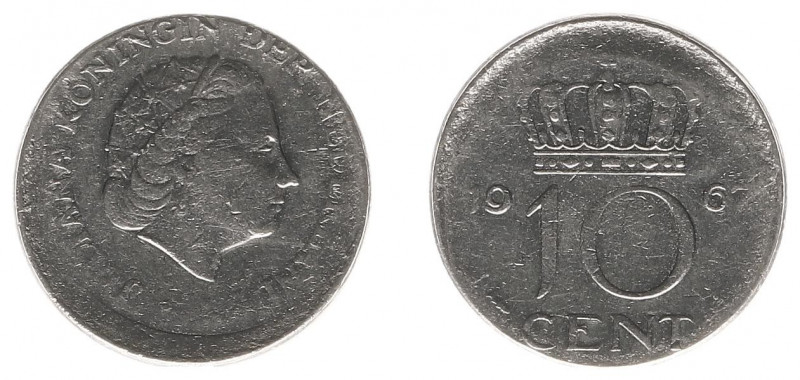 Misslagen en afwijkingen Koninkrijk NL - 10 Cent 1967 niet in de muntring geslag...