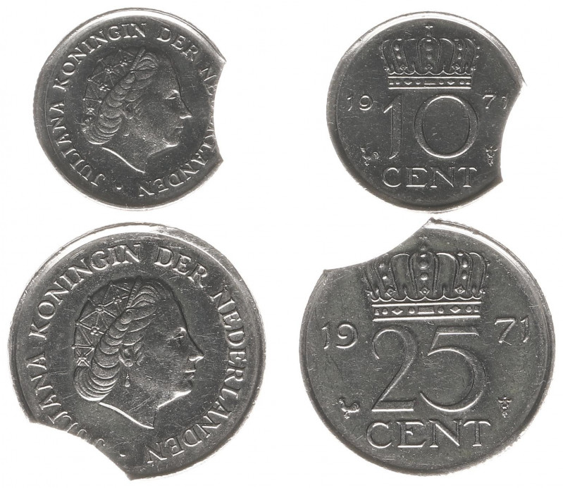 Misslagen en afwijkingen Koninkrijk NL - 25 Cent en 10 Cent 1971 MISSLAGEN muntp...