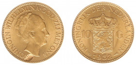 Misslagen en afwijkingen Koninkrijk NL - 10 Gulden 1932 (Sch. 752) - misslag - krater onder het portret door vetdruppel op het muntstempel - 6,71 gram...