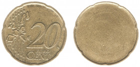 Misslagen en afwijkingen Euro's divers - 20 Eurocent normal obverse, reverse blank with raised edge - nordic gold 22,26 mm 5,72 gram - circulated