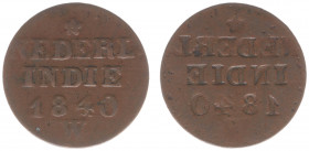 Nederlands-Indië - Nederlands-Indisch Gouvernement (1816-1949) - 1 Cent 1840 mm. W (Wilmans) Mint Error 'Brockage on Reverse' (Scho. 741) - VF