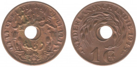 Nederlands-Indië - Nederlands-Indisch Gouvernement (1816-1949) - 1 Cent 1945 mint error (Scho. 936) - struck off center - UNC / rare