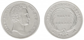 Nederlands-Indië - Nederlands-Indisch Gouvernement (1816-1949) - ½ Gulden 1834 OVERSLAG 1827 (cf. Scho. 621) - overdate: 2 partially visible under 3 -...