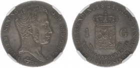 Nederlands-Indië - Nederlands-Indisch Gouvernement (1816-1949) - 1 Gulden 1821 (Scho. 615/S) - mintage: 98.510 ex. - UNC - in NGC-slab MS 61 - attract...