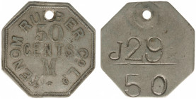 Plantagegeld / Plantation tokens - Brits Noord-Borneo - Tenom Rubber Co. Ld. - Octagonal token - German silver 50 cents/M, size 25 mm. pierced on top....