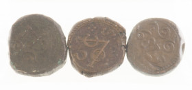 VOC, Ceylon, Galle, AE 2 stiver 1789 (2), 1791 (Scho.1337, 1339) Scarce, resp. Rare. Lot of 3 coins, average aVF-VF