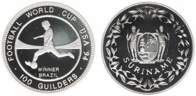 100 Gulden 1994 'FOOTBALL WORLD CUP '94'  met tekst 'Winner Brazil' en zonder gehalteaanduiding (KM 44a) - 20.27 gram - zilver - Proof  -