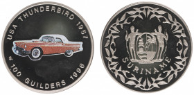 Suriname - 100 Gulden 1996 'USA Thunderbird 1957' in (light) red colour (KM 47) - Proof, mintage approx. 500 pcs