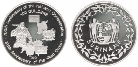 Suriname - 100 Gulden ND (1991) '700th Anniversary of the Helvetic Confederation' (KM 52.1), medal strike, reeded edge, 20 gram - Proof