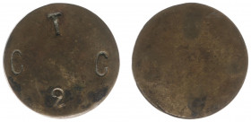 Curaçao - Brass token C.T.C. possibly Curacao Trading Company (Scho. - / Rul. Cur -) - c/m small '2' - Rev. Blank - VF / rare