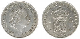 Nederlandse Antillen - 1 Gulden 1952 (Sch. 1375) op gepolijst muntplaatje geslagen - FDC / zeldzaam