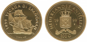 Nederlandse Antillen - 100 Gulden 1999 'Spaans Ontdekkingsschip' - Goud - Proof, oplage 850 stuks