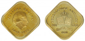 Nederlandse Antillen - 300 Gulden 1980 (KM29.2, cf. Fr.5) without mintmark and mint master's mark - mintage 200(?) pcs. - Gold - Prooflike in orig. bo...