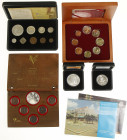 Box with various coins and medals Netherlands a.w. 50 guldens, zilveren tientjes, product KNM etc.