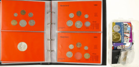 Box with Beatrix collection in abum, 5 & 10 euro coins in coincards, medals, world coins etc