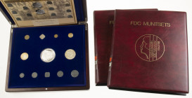 Box with collection 'Nederlands Oorlogsgeld 1940-1945' in wooden cassette, added 2 albums with FDC-sets+