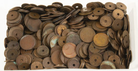 Plastic box with appr. 6.5 kilo copper coins Nederlands Indies