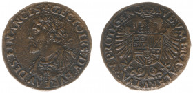 Rekenpenningen / Jetons - Collectie Frans Peters - (1540) - Rekenpenning Brugge 'Rust in de Nederlanden hersteld' (Dugn.1465, vMieris30.7) - VZ Borstb...