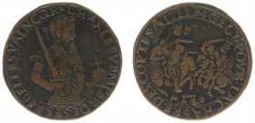 Rekenpenningen / Jetons - Collectie Frans Peters - 1547 - Rekenpenning 'Overwinning Karel V op de Hertog van Sachsen' (Dugn.1689, vMieris173.1, vHende...