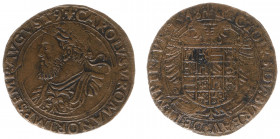 Rekenpenningen / Jetons - Collectie Frans Peters - 1548 - Rekenpenning Brugge (Dugn.1742) - VZ Gelauwerd borstbeeld Karel V n.l. / KZ Dubbelkoppige ad...