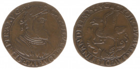 Rekenpenningen / Jetons - Collectie Frans Peters - 1552 - Rekenpenning Brugge 'Bureau des Finances' (Dugn.1879, vOrden 505) - VZ Borstbeeld Karel V n....