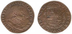 Rekenpenningen / Jetons - Collectie Frans Peters - 1569 - Rekenpenning 'Bureau des Finances' (Dugn.2501, vOrden735) - VZ Borstbeeld Philips II n.r. / ...