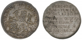 Rekenpenningen / Jetons - Collectie Frans Peters - 1572 - Rekenpenning ' Ontzet van Leiden' (Dugn.2625, vLoonI.69.1) - VZ Klimmende leeuw met zwaard e...