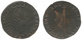 Rekenpenningen / Jetons - Collectie Frans Peters - 1576 - Rekenpenning Brugge (Dugn.2698, vOrdenII.149) - VZ Borstbeeld Philips II n.r. / KZ Aambeeld ...