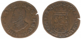 Rekenpenningen / Jetons - Collectie Frans Peters - 1578 - Rekenpenning Brugge (Dugn.2766, vOrden 831) - VZ Borstbeeld Philips II n.l. / KZ Gekroond wa...