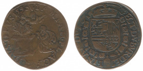Rekenpenningen / Jetons - Collectie Frans Peters - 1590 - Rekenpenning Antwerpen 'Bureau des Finances' (Dugn.3258, vLoonI.414.1) - VZ Nederlander knie...