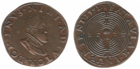 Rekenpenningen / Jetons - Collectie Frans Peters - 1591 - Rekenpenning Antwerpen 'Oorlog tegen Hendrik IV van Frankrijk' (Dugn.3289, vLoonI.425, Tas27...