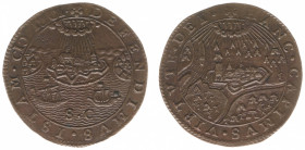 Rekenpenningen / Jetons - Collectie Frans Peters - 1601 - Rekenpenning Dordrecht 'Inname van Rijnberk en verdediging van Oostende' (Dugn.3521, vLoonI....