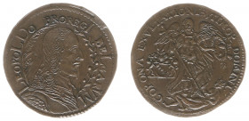 Rekenpenningen / Jetons - Collectie Frans Peters - 1656 - Rekenpenning 'Vertrek van Leopold van Oostenrijk' (Dugn.4091, vLoonII.412.2) - VZ Buste Leop...