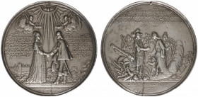 Historiepenningen - 1641 - Medal 'Huwelijk Prins Willem II en Maria van Engeland' by J. Blum (vL.258.1) - VZ Mary and William hand in hand / KZ Mary g...