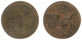 Historiepenningen - 1752 - Gladgemaakte munt met beiderzijds gravering: metselaar met troffel en kruiwagen / paard met koets, in afsnede 1752 - koper ...