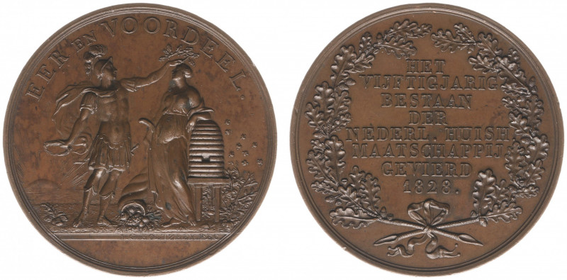 Historiepenningen - 1828 - Medal '50-jarig bestaan der Nederlandsche Huishoudeli...